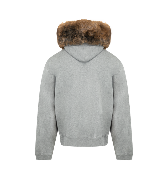 Image 2 of 2 - GREY - BALENCIAGA Luxury Script Oversized Zip-Up Hoodie featuring dry fleece, synthetical hood: fur effect, hood without drawstring, dropped shoulders, zipped front, double-ended zip fastening and Luxury Script artwork embroidered at front. 100% cotton. Hood: 100% polyester. Made in Portugal. 