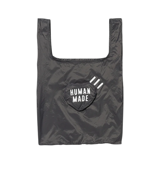 Image 2 of 3 - BLACK - HUMAN MADE Heart Shopper Bag featuring packable tote bag, Human Made heart logo and can be folded down into a compact heart-shape. 100% nylon. 