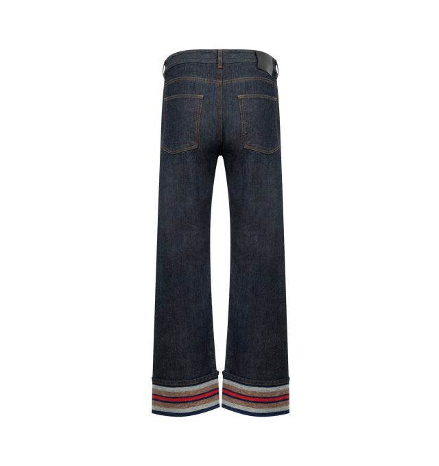 Image 2 of 3 - BLUE - LOEWE Turn-up jeans in medium-weight double face cotton denim featuring a striped brushed cotton lining and turn-up cuffs, relaxed fit, regular length, mid waist, straight leg, concealed button fly, five pocket style and LOEWE embossed leather patch placed at the back. Cotton. Made in Italy. 
