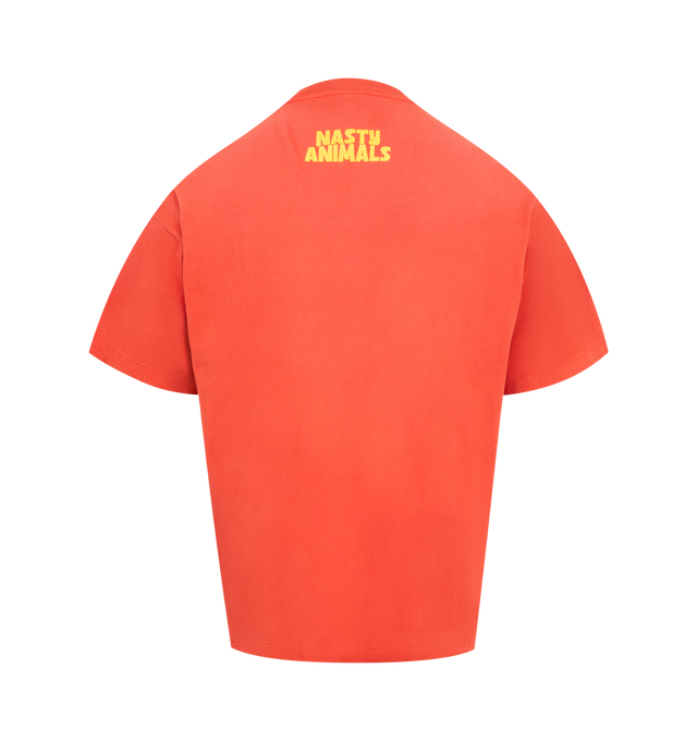 Image 2 of 2 - RED - SAINT MICHAEL Saint Tee featuring regular fit, crewneck, dropped shoulders, short sleeves, straight hem and graphic print. 100% cotton. 