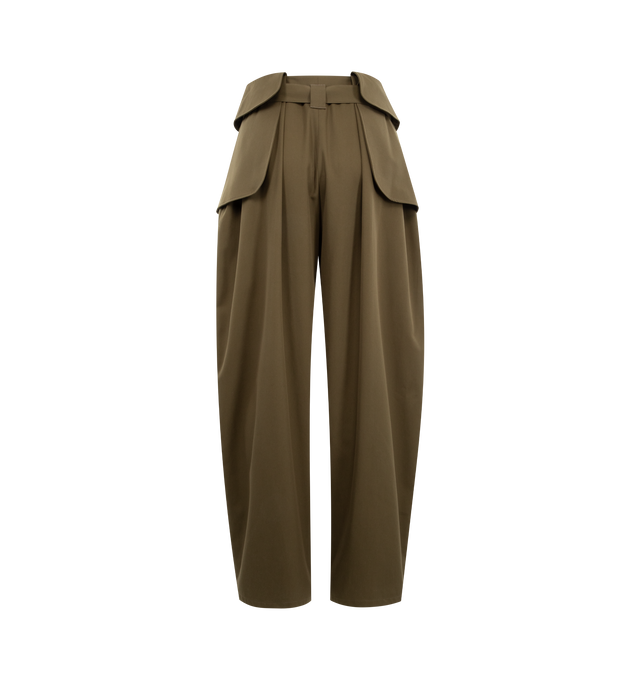 Image 2 of 3 - GREEN - LOEWE Cargo Trousers in medium-weight cotton and silk gabardine featuring cargo flaps at the hips, relaxed fit, regular length, mid waist, balloon leg, concealed zip fly, hidden seam pockets, adjustable belt and LOEWE engraved D-ring, double L embroidery placed on the left pocket. Cotton/silk. Made in Italy. 