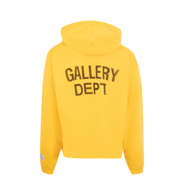 Image 2 of 2 - YELLOW - Gallery Dept. oversized fit loopback cotton-jersey hoodie, featuring GD ENGLISH logotype on the front and back. Designed with a front pocket and appliqud with our 'art on display' patch by the cuff. Made in Los Angeles, CA. Material: 100% Cotton. 