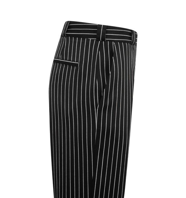 Image 3 of 3 - BLACK - TOM FORD Striped Trousers featuring a concealed front button, hook and zip fastening, belt loops, stripes throughout, side slit pockets and two rear welt pockets. Wool, cotton. Made in Italy. 