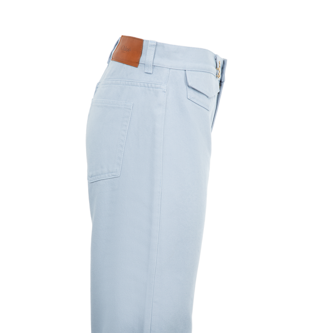 Image 3 of 3 - BLUE - CHLOE High-rise flare jeans in denim featuring front zipper & Chlo-engraved button fastening, 3 mini flap pockets at waist, back pockets, belt loops, sliding gold-tone Chlo logo on front right belt loop and leather Chlo patch at back. 100% cotton. 