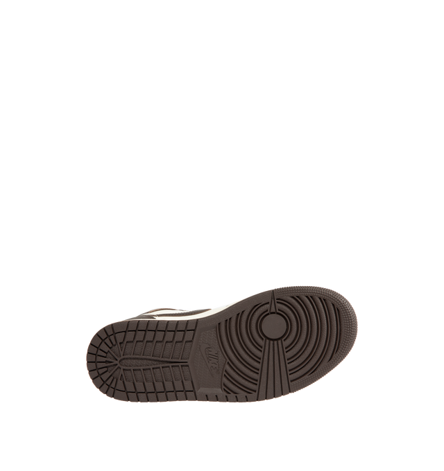 Image 4 of 5 - BROWN - JORDAN Air Jordan 1 Retro High OG Sneaker featuring soft cushioning, a padded ankle collar, premium construction, lace up closure and encapsulated Nike Air-Sole unit in the heel. 