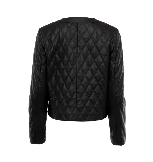 Image 2 of 3 - BLACK - NILI LOTAN Amy Quilted Leather Jacket featuring quilted short jacket in calf leather, round collar, snap button closure, long sleeves, front welt pockets, hip length and relaxed fit. Leather. Made in USA. 
