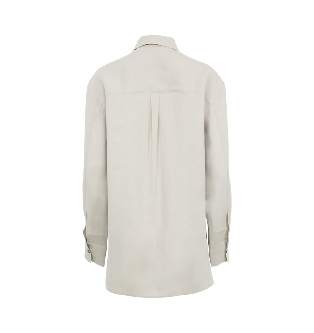 Image 2 of 2 - GREY - Studio Nicholson Women's Leto oversized shirt features classic pointed collar, front button fastening, buttoned-cuff long sleeves and box-pleat detail. Modal 85%, Polyester 15%. 