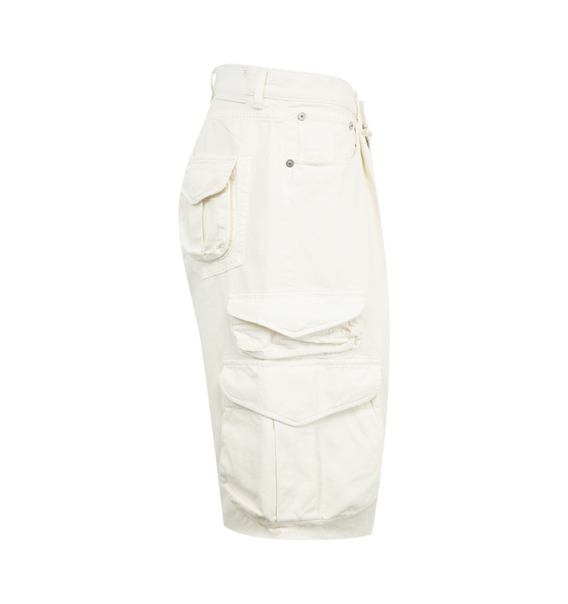 Image 3 of 3 - WHITE - R13 Bermuda Cargo Shorts featuring belt loops, four-pocket styling, button closure and zip-fly and cargo pocket with flap closures.  