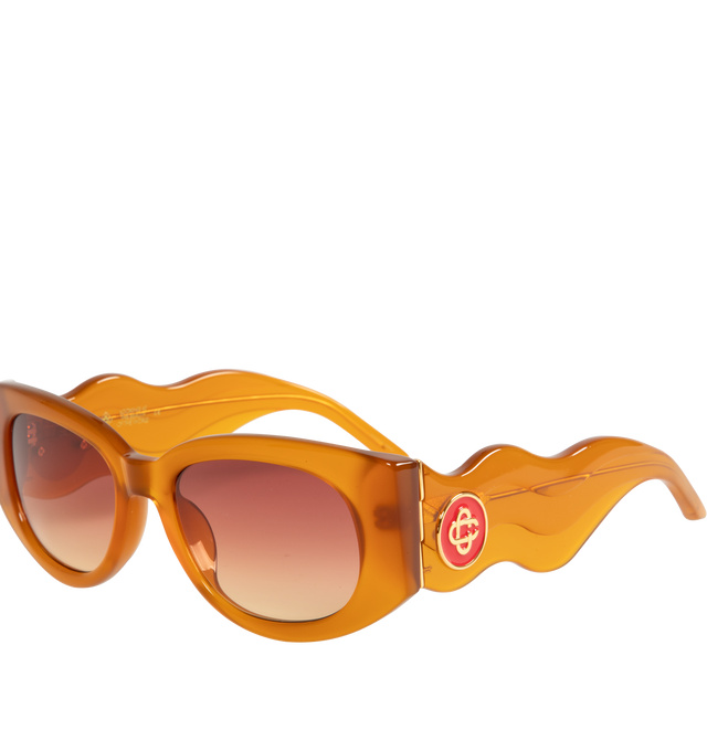 Image 3 of 3 - YELLOW - Casablanca Gradient Lens Oval Wave Sunglasses have acetate frames, integrated nose pads, gold-tone logo hardware, and gradient lenses. Made in Japan.  