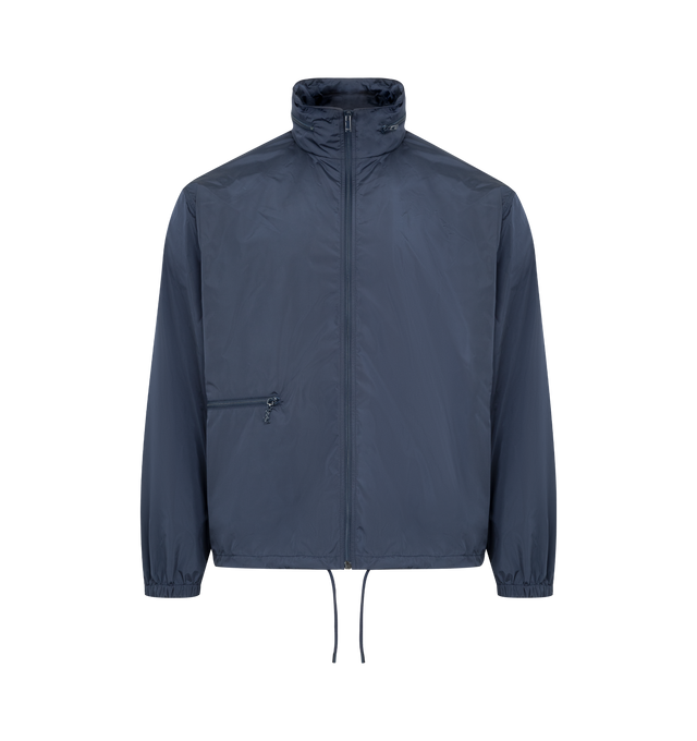 Image 1 of 3 - NAVY - SAINT LAURENT Jacket featuring zip front closure, drawstring hem, front zip pocket, stand collar with concealable hood and elastic cuffs. 