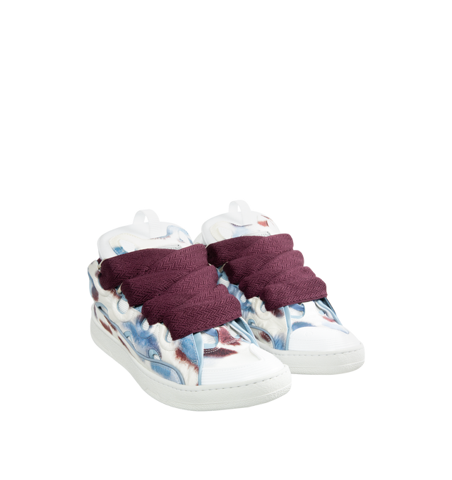 Image 2 of 5 - MULTI - LANVIN Curb Sneakers featuring snake laces, almond toe, double, extra-wide, two-tone tubular laces with plastic tips, contrast topstitching, quilted tongue with the Lanvin label and embossed Mother and Daughter logo. 