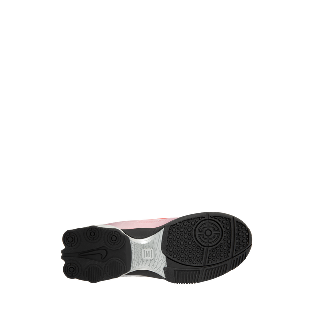 Image 4 of 5 - PINK - Nike Womens Shox Magia Sneakers feature a premium leather and textile upper. Designed with a lace-up closure, metallic accents, Nike Shox cushioning columns, and durable rubber outsole. Upper: Leather and Textile; Cushioning: Nike Shox; Outsole: Rubber. Imported 