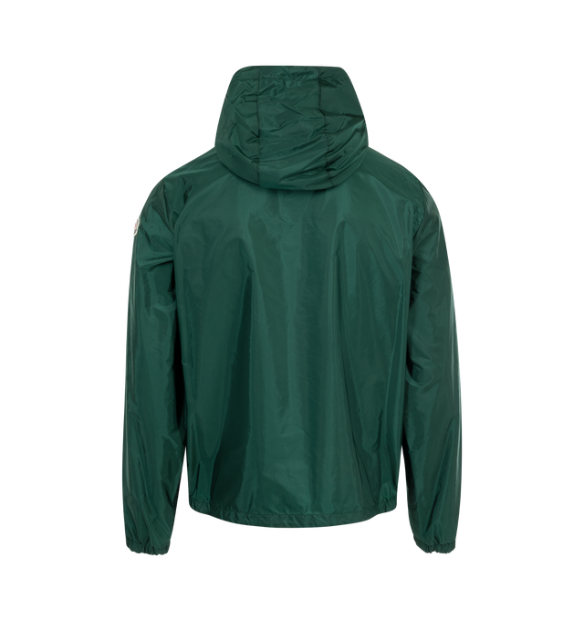 Image 2 of 3 - GREEN - Moncler Men's Grimpeurs Hooded Jacket crafted from water-repellent nylon. Featuring a nautical color palette, adjustable hood with drawstring fastening, zipper closure, pockets with snap button closure, adjustable cuffs with snap button closure and tri-color band detailing on the hood. 