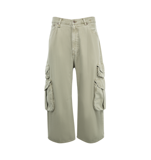 Image 2 of 6 - GREY - R13 Cropped Multi Pocket Cargo Pants are a 5-pocket style with a zip fly and button closure, artfully cropped hems and 3D cargo pockets.  