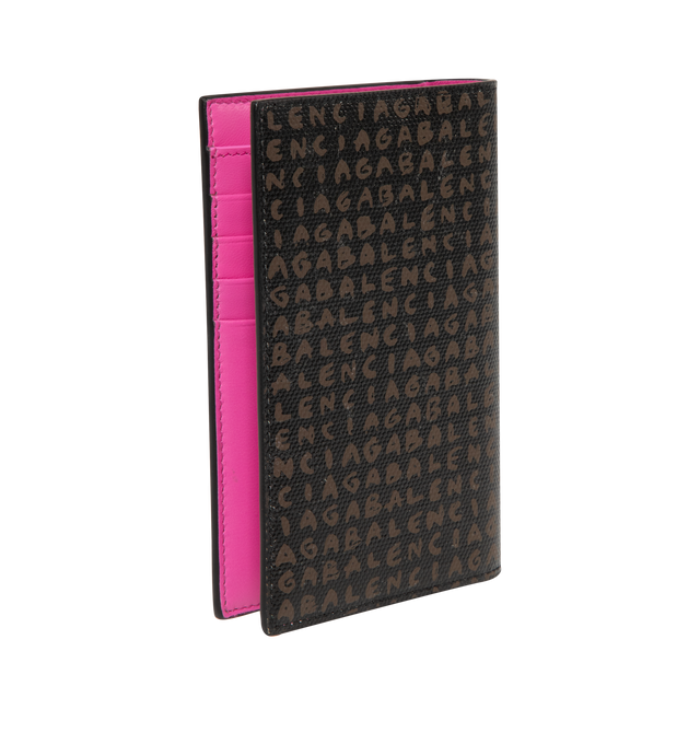 Image 2 of 3 - MULTI - Balenciaga Passport Holder is crafted from coated canvas with contrast Balenciaga logo print. Features a passport holder design, four card slots, one flat pocket, and a slim structured silhouette. Main Material: Cotton, Linen, Polyurethane. Made in Italy. 