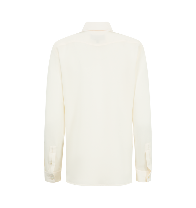 Image 2 of 2 - WHITE - NILI LOTAN Gaia Slim Fit Shirt featuring long-sleeves, button-front, sheer, spread collar, straight front hem, shaped back shirttail hem, tonal buttons at placket and cuffs. 100% silk. Made in USA. 