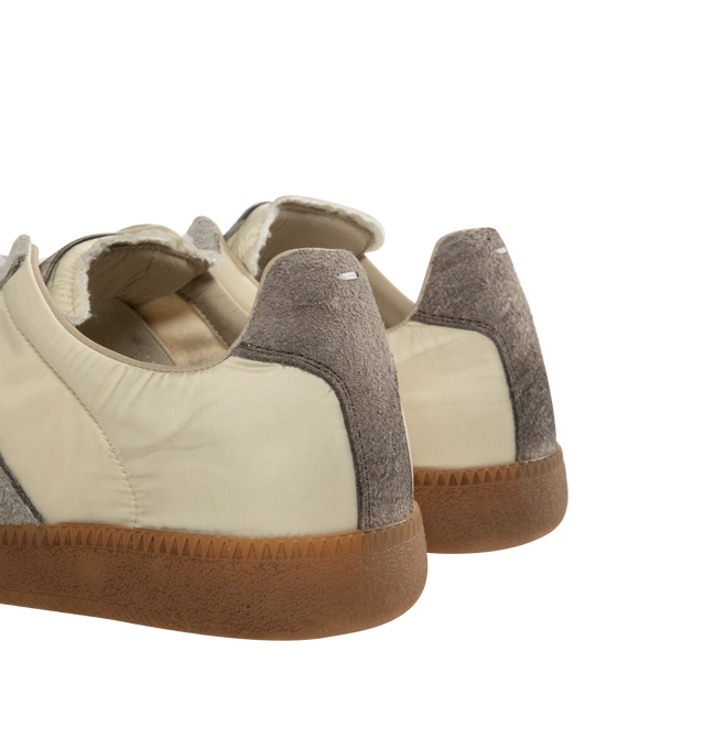 Image 3 of 5 - NEUTRAL - MAISON MARGIELA Replica Sneaker in dirty treatment nylon and hairy suede, classic rubber sole featuring low-profile, rounded toe, lace up style, label with the "Replica" inscription on the tongue. 