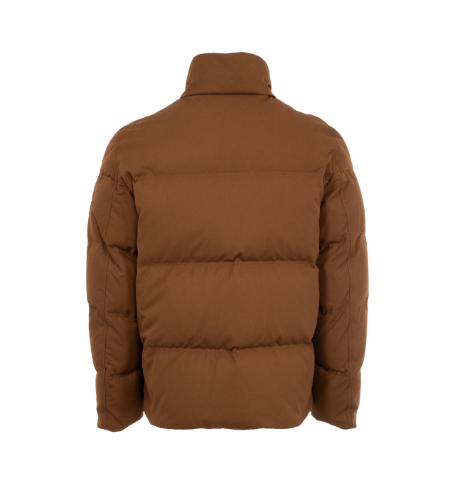 Image 2 of 3 - BROWN - Moncler Bayamo Jacket is designed in cotton and nylon canvas with a zipper closure, zipped inner pockets, elastic drawstring hem, adjustable cuffs, pockets with snap button closures, and an embroidered logo. 59% cotton, 41% polyamide/nylon. Made in Italy.  