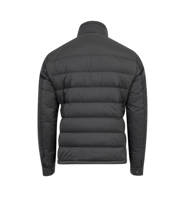 Image 2 of 2 - GREY - MONCLER Vallanta Jacket featuring stand collar, down-filled, concealed zipper closure, felt flap patch pockets, elastic hem and button cuffs. Polyamide/nylon. Padding: 90% down, 10% feather. 