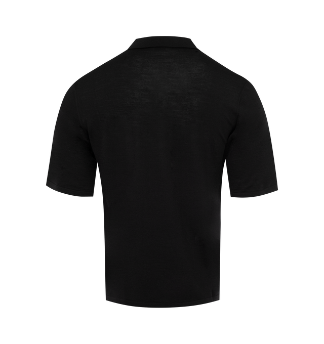 Image 2 of 2 - BLACK - SAINT LAURENT Polo Shirt featuring short sleeves, v neck, polo collar and patch pocket on chest. 100% wool.  