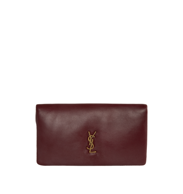 RED - SAINT LAURENT Calypso Large Wallet featuring pillowed effect, snap button closure, one zip pocket, one bill compartment and six card slots. 7.5" X 3.9" X 0.8". 100% lambskin. 