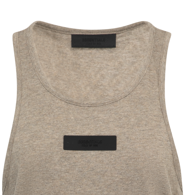 Image 2 of 2 - GREY - Fear of God Essentials tank top made in a cotton tri-blend jersey to provide softness and comfort. The U-neck tank fits relaxed in the body with dropped arm holes. New minimalist branding is seen in the rubberized Essentials Fear of God black bar on the center front. 53% cotton, 40% polyester, 7% rayon. 