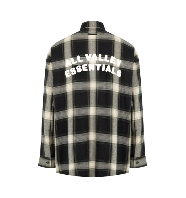 Image 2 of 2 - MULTI - Fear of God Essentials Mens Button-Up Shirt is crafted from cotton flannel. Features a relaxed fit, front button closure, shirt collar, barrel cuffs, contoured hem, and an Essentials logo label. Main Material: 100% Cotton Flannel.  