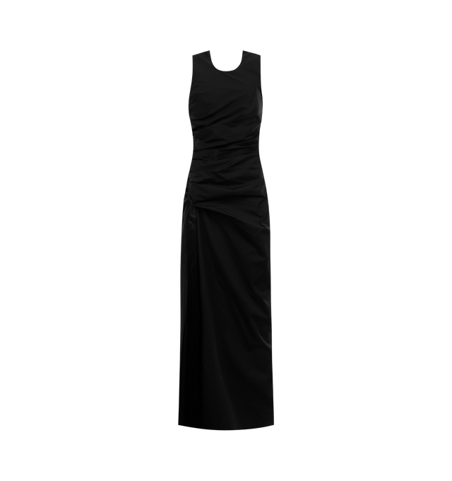 Image 1 of 2 - BLACK - FERRAGAMO Halterneck Dress featuring halter top ties at the neck with a large sash, fabric gathered at the bodice, large side slit up the longline skirt, long removable tassel that hangs from the waist and hidden side zip. 96% cotton, 4% elastane. 