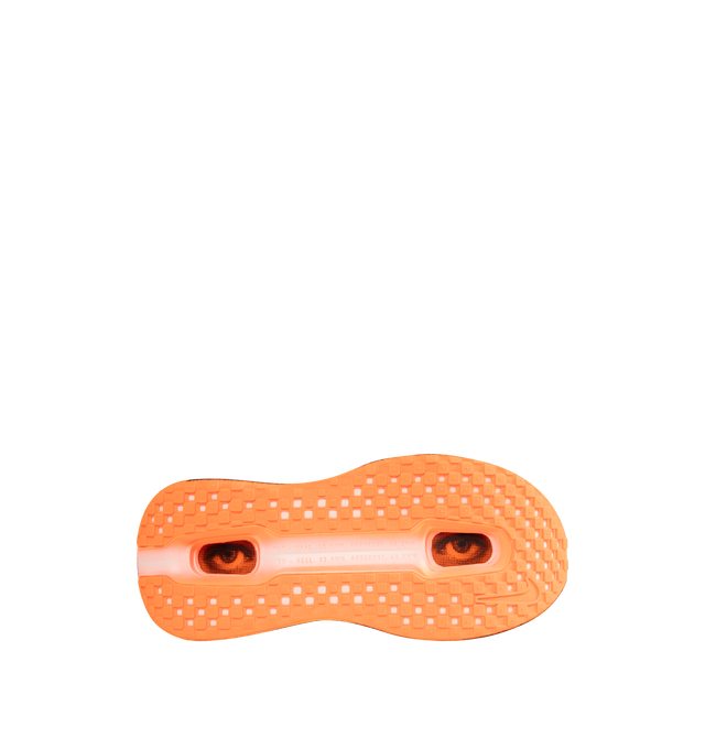 Image 4 of 5 - ORANGE - NIKE Vomero Premium x Melitta Baumeister Sneaker featuring upper with a flaming orange hue, layered with heavy black distressing for a crinkled, heat-treated look on every panel, enlarged AIR lettering and black Swoosh. 