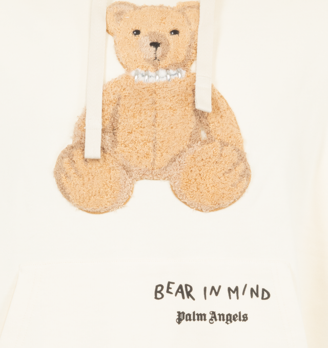 Image 3 of 3 - WHITE - Palm Angels Bear in Mind Hoodie has an attached drawstring hood,  ribbed trims, and embossed embroidery and a logo at the front. 100% cotton. Made in Turkey.  