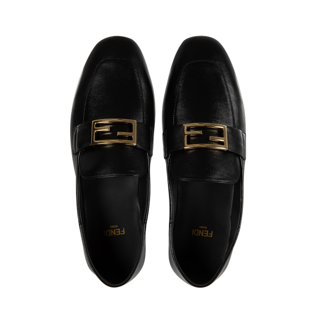 Image 4 of 4 - BLACK - FENDI Baguette Loafers featuring FF Baguette motif, suede sole with raised rubber inserts, the heel can be folded to wear the style as a sabot and gold-finish metalware. 100% lamb leather. Made in Italy. 