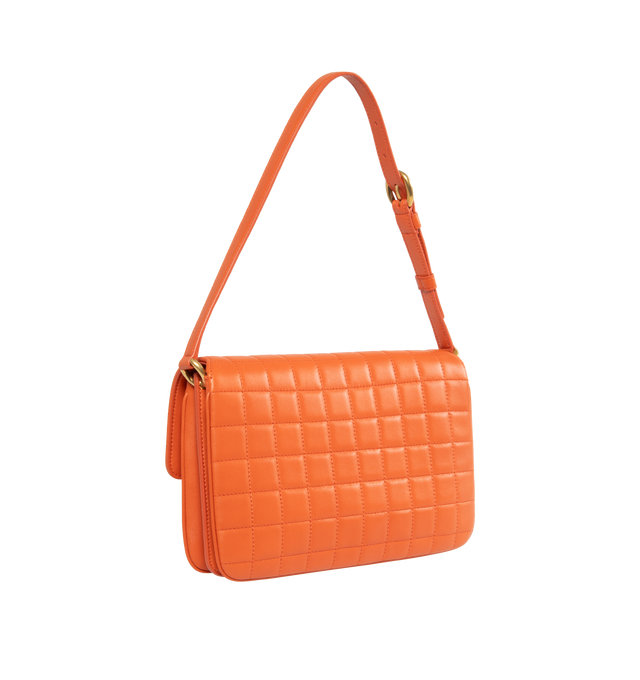 Image 2 of 3 - ORANGE - SAINT LAURENT Le Maillon Satchel in quilted lambskin with front flap featuring a magnetic curb-link chain detail. 9.4 X 5.5 X 2.4 inches. Strap drop: 50cm. 90% lambskin, 10% metal. Made in Italy. 