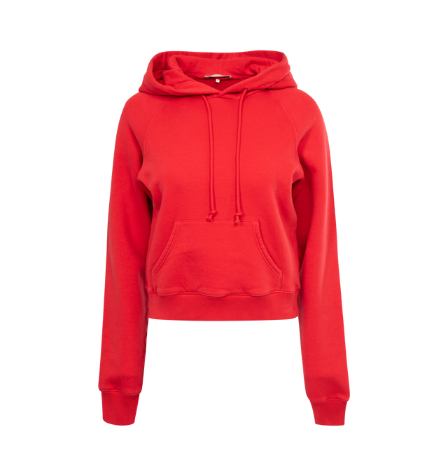 Image 1 of 2 - RED - THE ROW Timmi Top featuring cropped fit, hooded, heavy French cotton terry with double-lined hood for softness, kangaroo pocket, and sun-faded finish for a worn-in feel. 93% cotton, 7% polyamide. Made in Italy. 