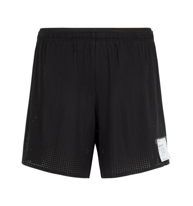 Image 1 of 3 - BLACK - Satisfy Men's Space-O 5" Shorts are crafted from Italian Space-O micro jersey and feature precision-punched perforations for lightweight breathability. Designed with four-way stretch for unrestricted movement, the performance silhouette is engineered for long-distance efforts and everyday training. Functional details include a sweat-resistant hidden phone pocket, double waistband with internal drawcords, a mini S-Carabiner for keys, and reflective logo detailing. Main Material: Space 