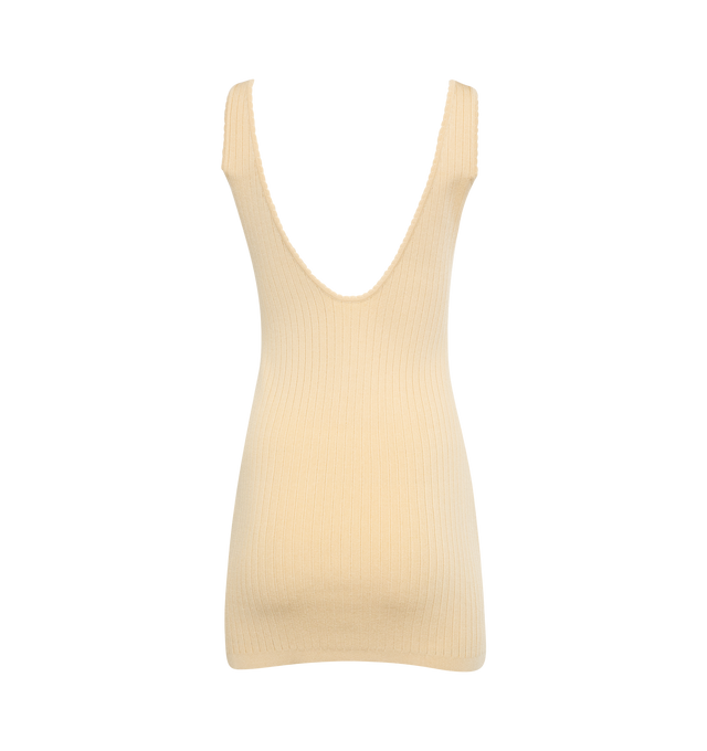 Image 2 of 2 - NEUTRAL - JACQUEMUS La mini robe Sierra Minidress featuring square neck, scalloped edge at collar and armscyes, keyhole at chest, gold-tone logo hardware at keyhole, fixed shoulder straps and low back. 88% viscose, 12% polyester. Made in Portugal. 