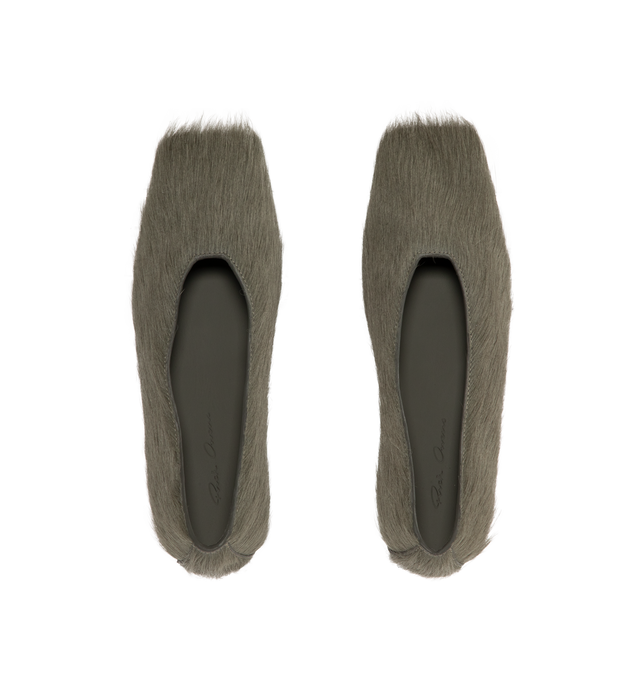 Image 4 of 4 - GREEN - Rick Owens Womens Ballerina Flats are crafted from cow hair & leather matreials with a square-toe silhouette. Feature a flat slip-on design, calf leather lining and insole, leather outsole with thermoplastic polyurethane detail, and genuine python upper with a naturally bleached finish. Upper: 100% Cow Hair ; Lining: 100% Calf Leather; Insole: 100% Calf Leather; Sole: 100% Cow Leather; Sole Detail: 100% Thermoplastic Polyurethane. Made in Italy. 