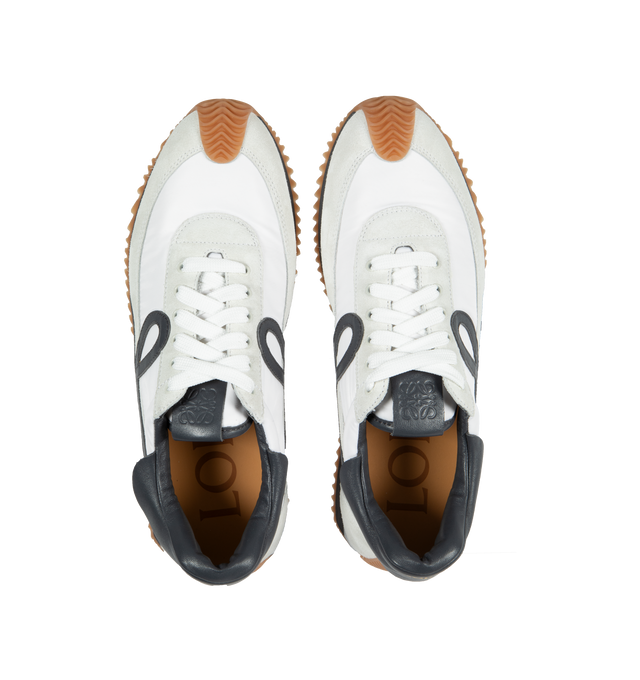 Image 7 of 8 - WHITE - LOEWE Flow Runner featuring an L monogram on the quarter, the textured honey-colored rubber outsole extends to the toe-cap and on to the back of the heel and gold embossed LOEWE logo on the backtab. Nylon/Suede. Made in Italy. 