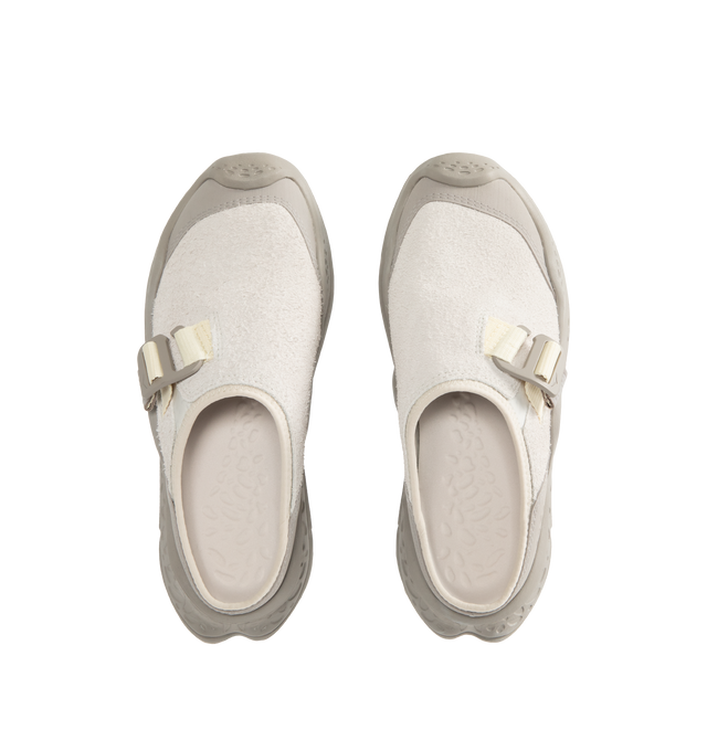 Image 5 of 5 - GREY - HOKA Ora Primo EXT Shoe featuring a suede upper, G-hook closure that cinches down reflective webbing, scratch rubber toe and heel details, metal hardware, neoprene collar lining and dual-layer EVA midsole. 