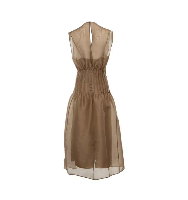 Image 2 of 3 - BROWN - KHAITE Wes Dress featuring shantung organza, sleeveless, shaped by pintuck detailing at the waist, covered buttons with grosgrain guard and includes slip. 100% silk. 