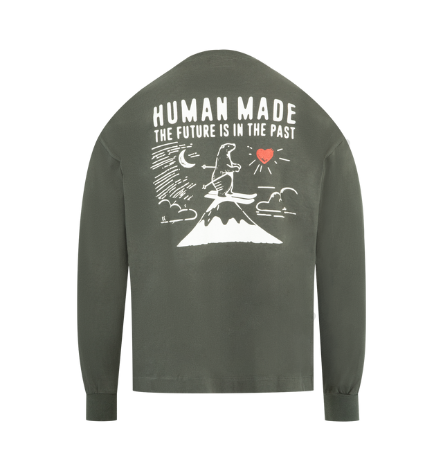 Image 2 of 2 - GREY - HUMAN MADE Graphic L/S T-Shirt #4 featuring classic long sleeve tee, crew neck, ribbed collar and cuffs, ultra-soft slub cotton, graphic print on back and embroidered heart logo on front. 100% cotton. Made in Japan. 