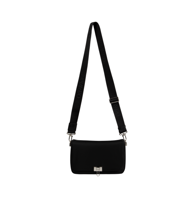 Image 2 of 3 - BLACK - OFF-WHITE Soft Nylon Binder Bag featuring a soft shoulder bag with binder clip-style closure, an adjustable strap with contrasting hardware and a leather card pocket inside. 100% polyamide. Made in Italy. 