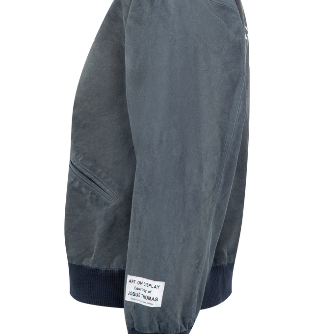 Image 3 of 3 - BLUE - GALLERY DEPT. Mechanic Bomber Jacket is crafted from cotton, faded and distressed to emulate authentic workwear featuring a relaxed fit, printed logos, appliqud patches, a cotton-corduroy collar and ribbed hem and cuffs. Cotton. 