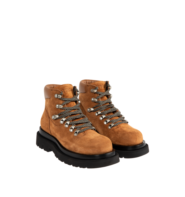 Image 2 of 4 - BROWN - BOTTEGA VENETA Lug Hiking Ankle Boot featuring lace-up hiking ankle boot crafted from rugged suede with a smooth leather collar and micro rubber outsole. Lining: calf leather. Made in Italy. 