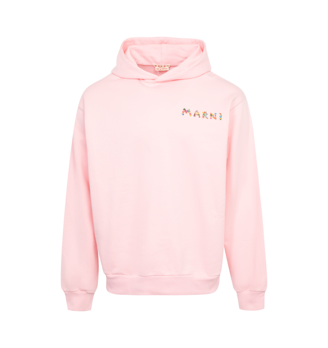 Image 1 of 3 - PINK - MARNI Logo Hoodie featuring oversized fit, fixed hood, ribbed trims, Marni floral logo on the back, and a small version on the chest. 100% cotton. Made in Italy. 