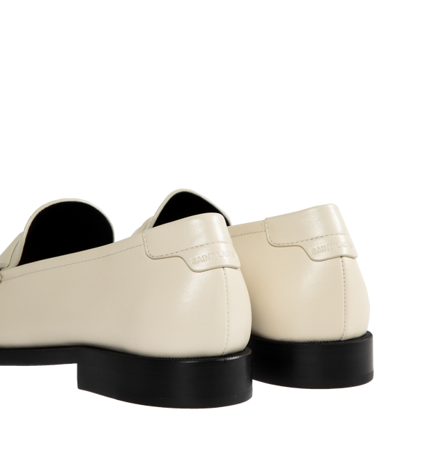 Image 3 of 4 - WHITE - SAINT LAURENT Le Loafer Penny Slippers featuring leather sole, logo embossed on back tab and cassandre in gold toned metal. Calfskin.  