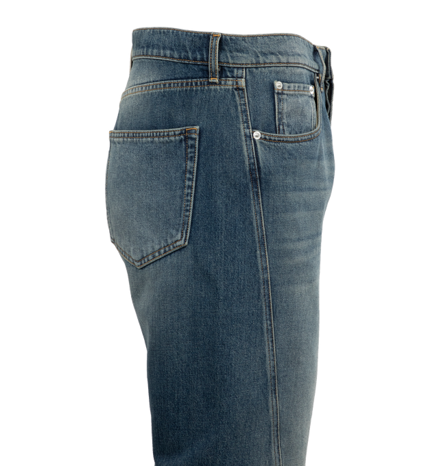 BLUE - LANVIN Regular Twisted Leg Jeans featuring regular fit, belt loops, button and zip fly, five-pocket cut, twisted leg side seam and back logo-label. 100% cotton. Made in Italy. 