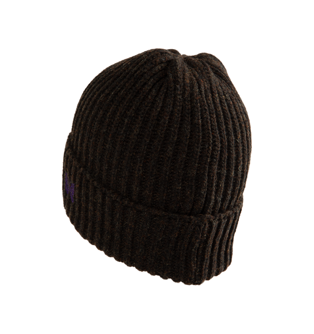 Image 2 of 3 - BROWN - Needles Watch Cap is crafted from Shetland wool and features a classic watch cap silhouette with the brand's signature embroidered Papillon motif at the front. Designed for warmth and everyday wear, the soft yet durable knit benefits from the natural insulating properties of Shetland wool, which helps retain heat while remaining comfortable. Main Material: 100% Wool. Made in Japan. 