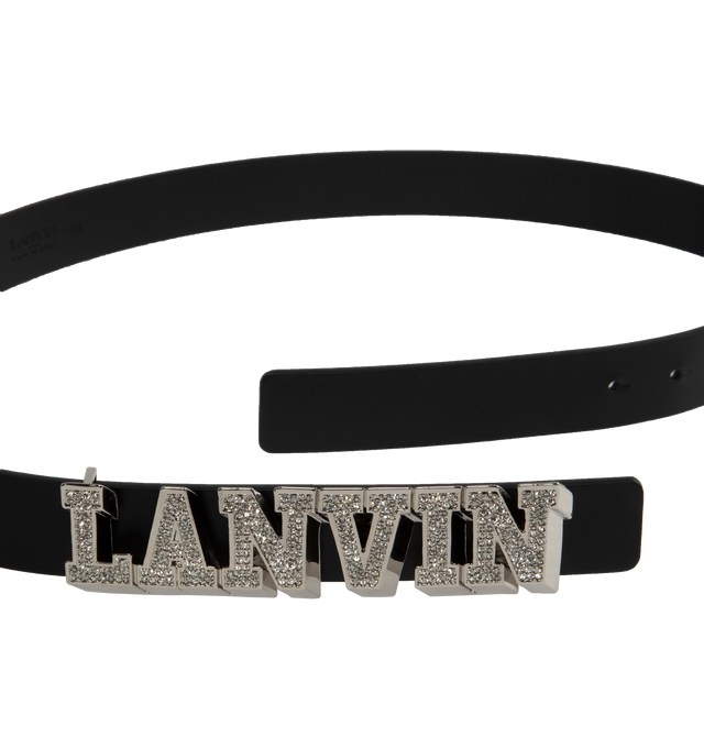 Image 2 of 2 - BLACK - LANVIN LAB X FUTURE Logo Belt with Strass featuring logo embellished with rhinestones. 100% calf - bos taurus. 