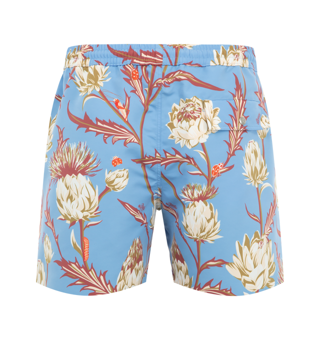 Image 2 of 3 - MULTI - LOEWE PAULA'S IBIZA Swim Shorts in lightweight technical shell featuring an allover artichoke flowers print, regular fit, short length, elasticated waist with drawstring, rear flap pocket with Velcro fastening and eyelets, technical mesh lining and anagram snap button placed on the rear flap welt pocket. Polyester. Made in Italy. 