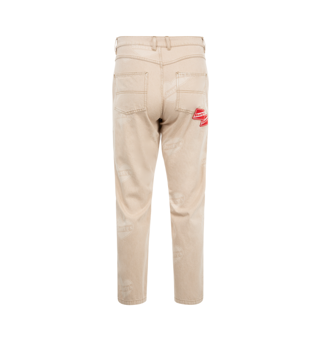 Image 2 of 3 - BROWN - Pleasures Heart Ultra Work Pants have a zip fly with a button closure, front slant pockets, back patch pockets, and all-over printed artwork. 100% cotton.  